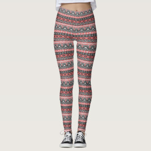 Cute grey red aztec pattern design neck tie leggings