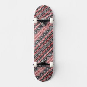 Cute grey red aztec pattern design neck tie skateboard