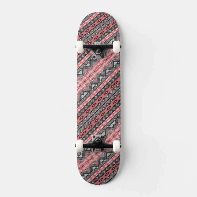 Cute grey red aztec pattern design neck tie skateboard (Front)