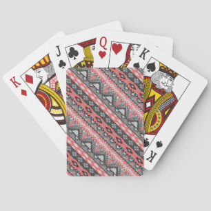 Cute grey red aztec pattern design playing cards