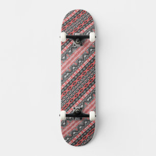 Cute grey red aztec pattern design skateboard