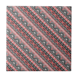 Cute grey red aztec pattern design tile