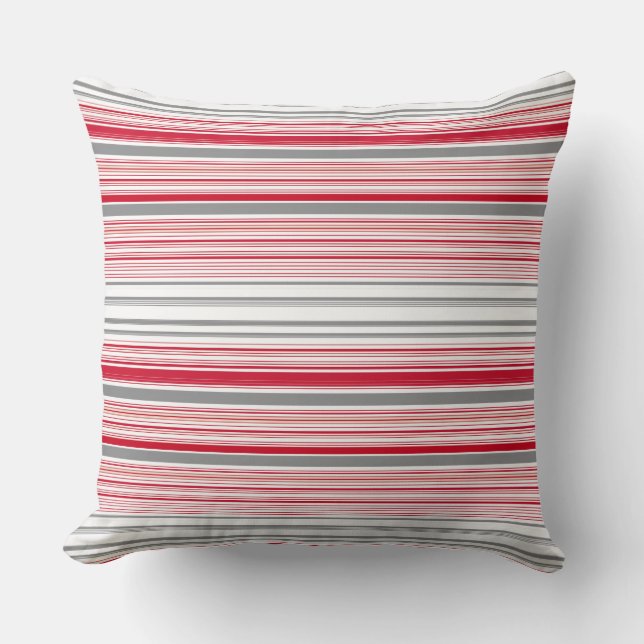 Cute grey red stripes cushion (Front)