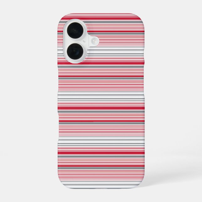 Cute grey red stripes iPhone 16 case (Back)