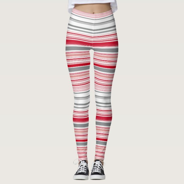 Cute grey red stripes leggings (Front)