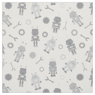 Cute Grey Robots Baby Nursery Fabric