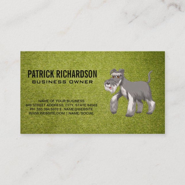Cute Grey Shaggy Dog | Turf Business Card (Front)
