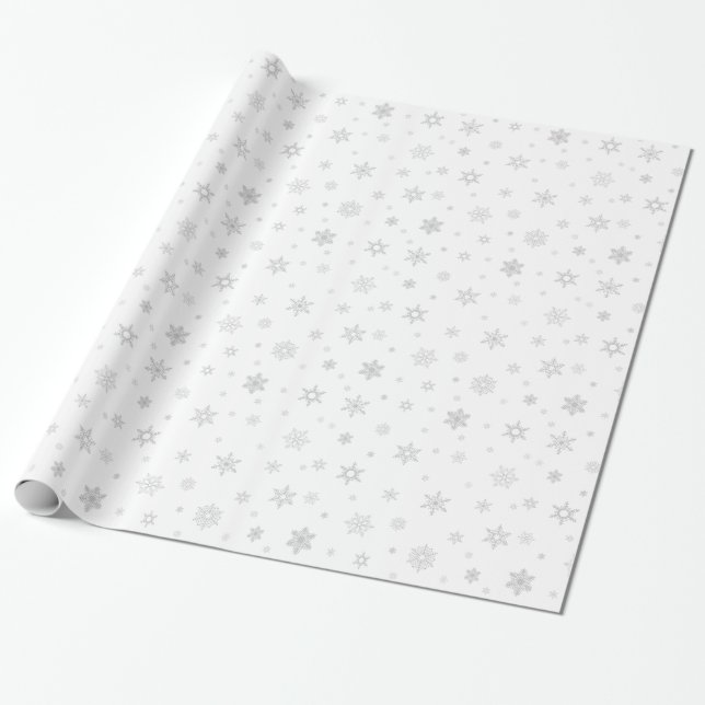 Cute Grey Snowflake Pattern Wrapping Paper (Unrolled)
