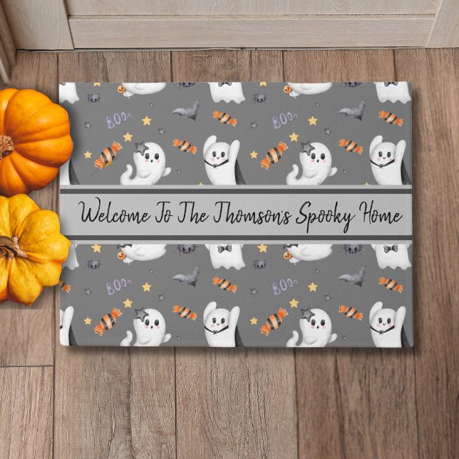 Cute Grey Spooky Ghost Family Halloween Pattern  Doormat (Creator Uploaded)