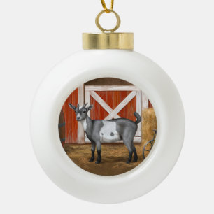 Cute Grey Spotted Goat Ceramic Ball Christmas Ornament