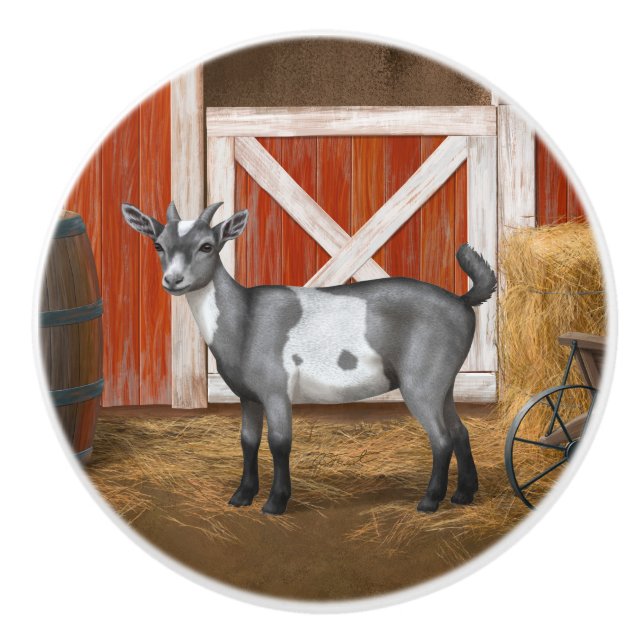 Cute Grey Spotted Goat Ceramic Knob (Front)