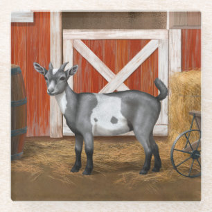Cute Grey Spotted Goat Glass Coaster