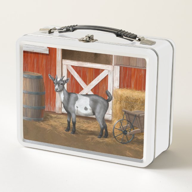 Cute Grey Spotted Goat Metal Lunch Box (Front)
