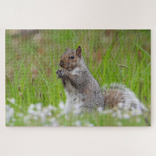Cute Grey Squirrel Green Grass Bluetts Jigsaw Puzzle (Horizontal)