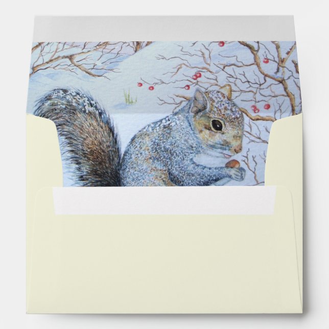Cute grey squirrel seasonal snow scene wildlife envelope (Back (Bottom))