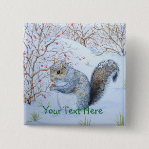 cute grey squirrel snow scene wildlife art 15 cm square badge