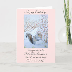 cute grey squirrel snow scene wildlife art card