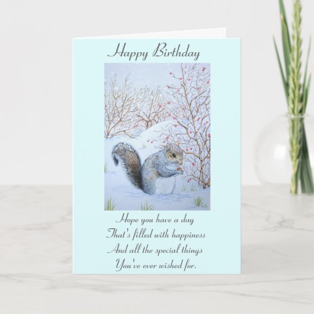 cute grey squirrel snow scene wildlife card (Front)