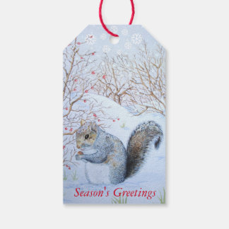 cute grey squirrel snow scene wildlife christmas gift tags