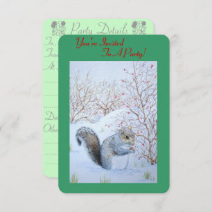 cute grey squirrel snow scene wildlife christmas invitation