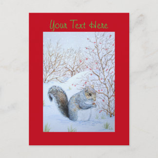 cute grey squirrel snow scene wildlife christmas postcard
