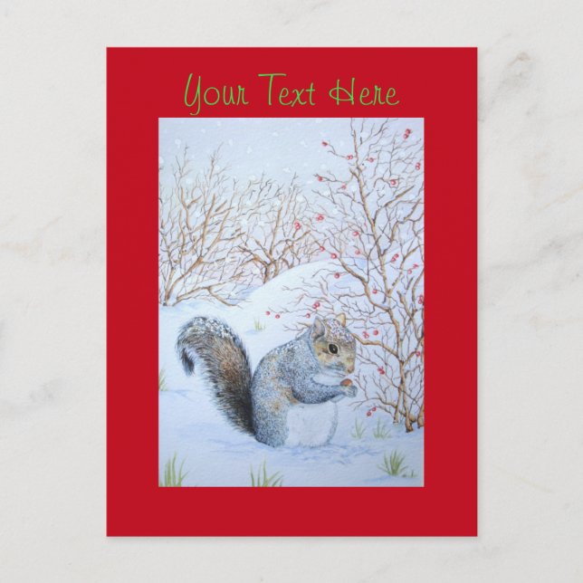 cute grey squirrel snow scene wildlife christmas postcard (Front)