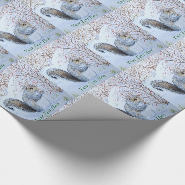 Cute grey squirrel snow scene wildlife christmas wrapping paper (Corner)