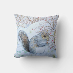cute grey squirrel snow scene wildlife cushion