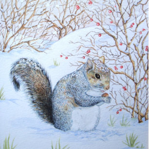 cute grey squirrel snow scene wildlife metal tree decoration
