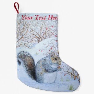 cute grey squirrel snow scene wildlife small christmas stocking