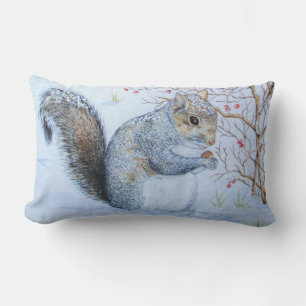 cute grey squirrel winter snow scene wildlife lumbar cushion