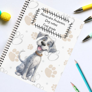 Cute Grey Storybook Puppy on Paws Pattern Notebook