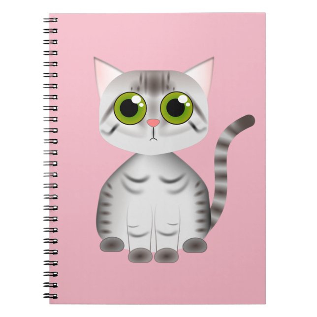 cute grey striped cat cartoon style notebook (Front)
