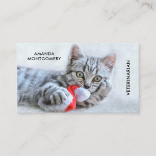 Cute Grey Tabby Cat Christmas Hat Xmas Business Card