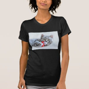 Cute Grey Tabby Cat Christmas Hat Xmas T-Shirt