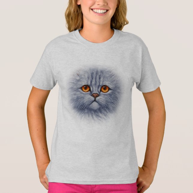 Cute Grey Tabby Cat Kitten Face T-Shirt (Front)