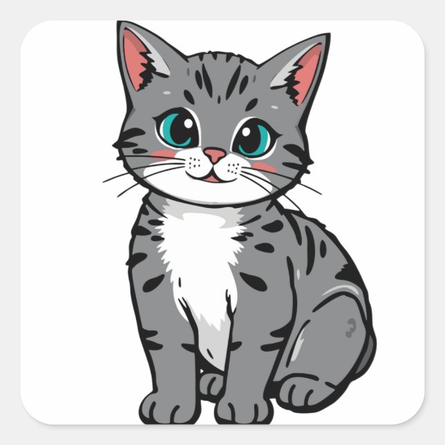 Cute Grey Tabby Cat Sticker – Adorable Cartoon Kit (Front)