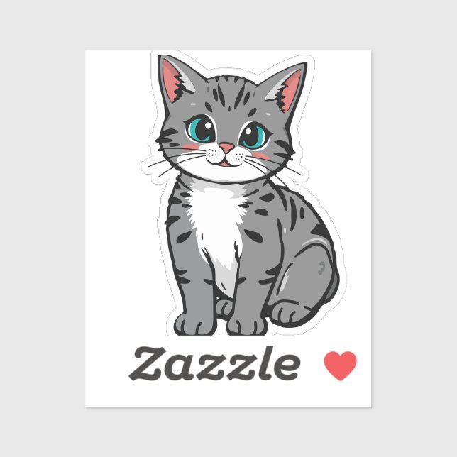 Cute Grey Tabby Cat Sticker – Adorable Cartoon Kit (Sheet)