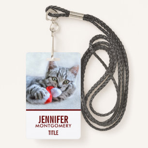 Cute Grey Tabby Cat w/ Christmas Hat Xmas ID Badge