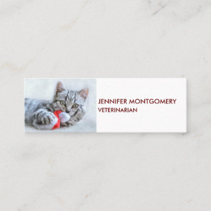 Cute Grey Tabby Cat w/ Christmas Hat Xmas Mini Business Card