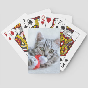 Cute Grey Tabby Cat w/ Christmas Hat Xmas Playing Cards
