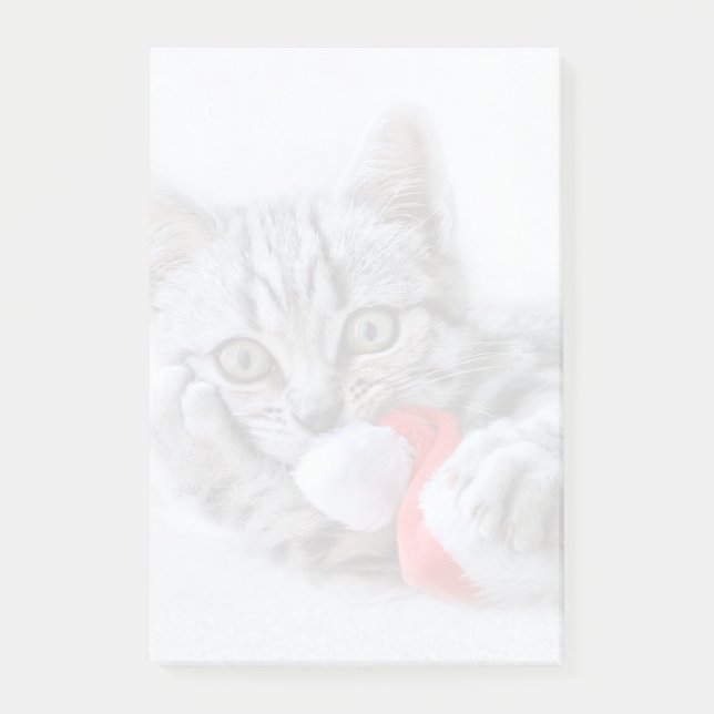 Cute Grey Tabby Cat w/ Christmas Hat Xmas Post-it Notes (Front)