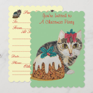 cute grey tabby kitten dressed for christmas invitation
