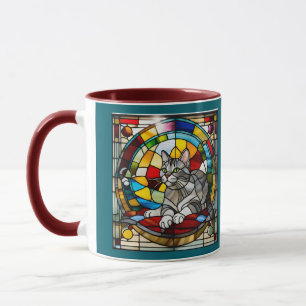 Cute Grey Tabby Stained Glass Mug