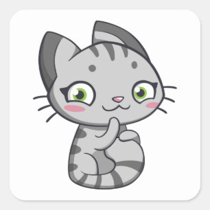 Cute Grey Tiger Kitten Kitty Love Hello Grey Cat Square Sticker