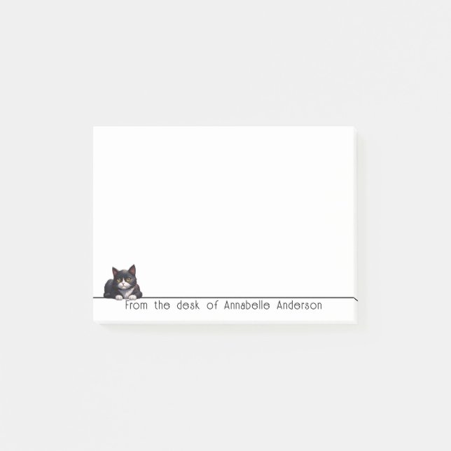 Cute Grey Tuxedo Cat Personalise Notes (Front)