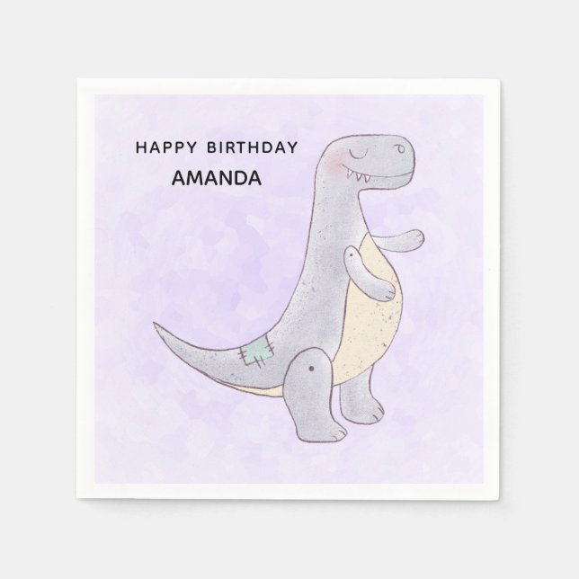 Cute Grey Tyrannosaurus Rex Dinosaur Toy Birthday Napkin (Front)