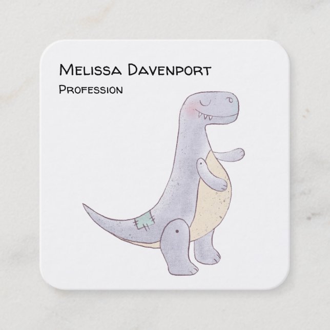 Cute Grey Tyrannosaurus Rex Dinosaur Toy Business  Square Business Card (Front)