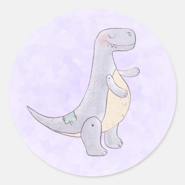 Cute Grey Tyrannosaurus Rex Dinosaur Toy Classic Round Sticker (Front)