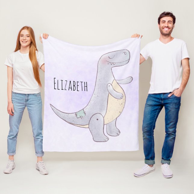 Cute Grey Tyrannosaurus Rex Dinosaur Toy Fleece Blanket (In Situ)